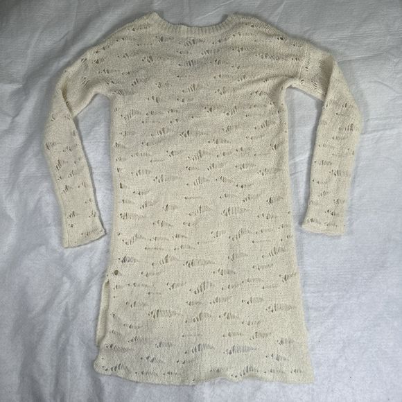 Free People Sweater Dress Tunic Womens Sz M Ivory Distressed Open Knit Bohemian - Picture 8 of 16